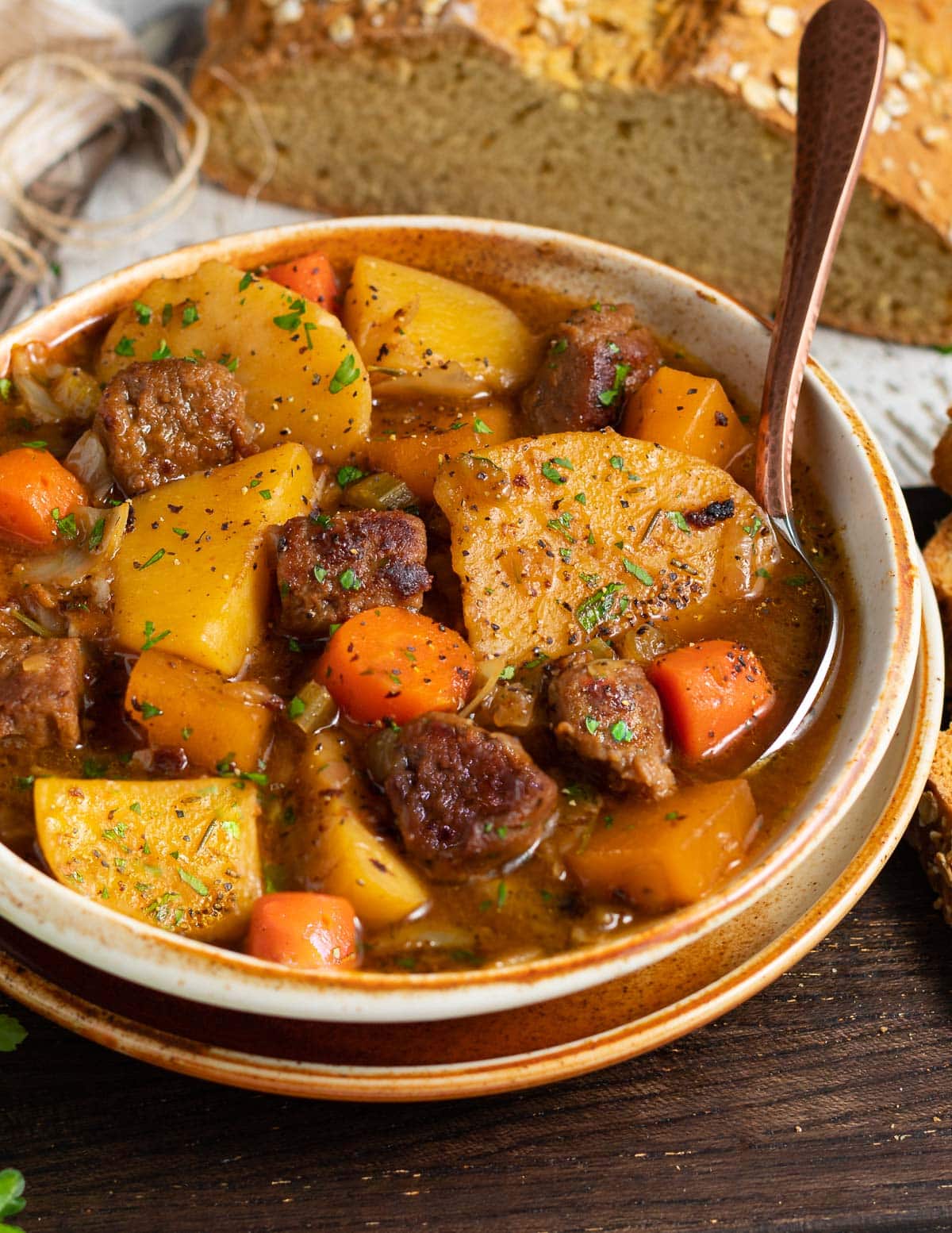 close up of a bowl of stew