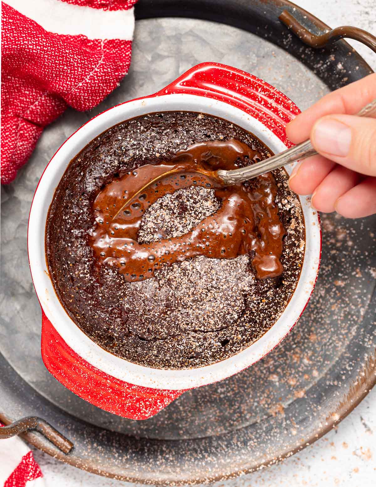 breaking into a chocolate lava cake 