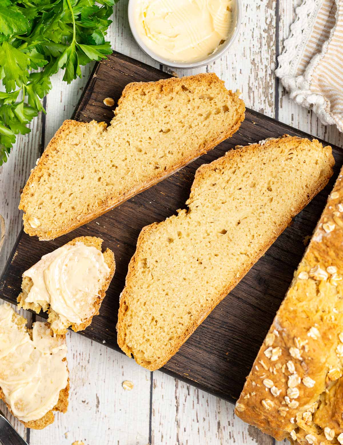 2 slices of bread on a wooden board