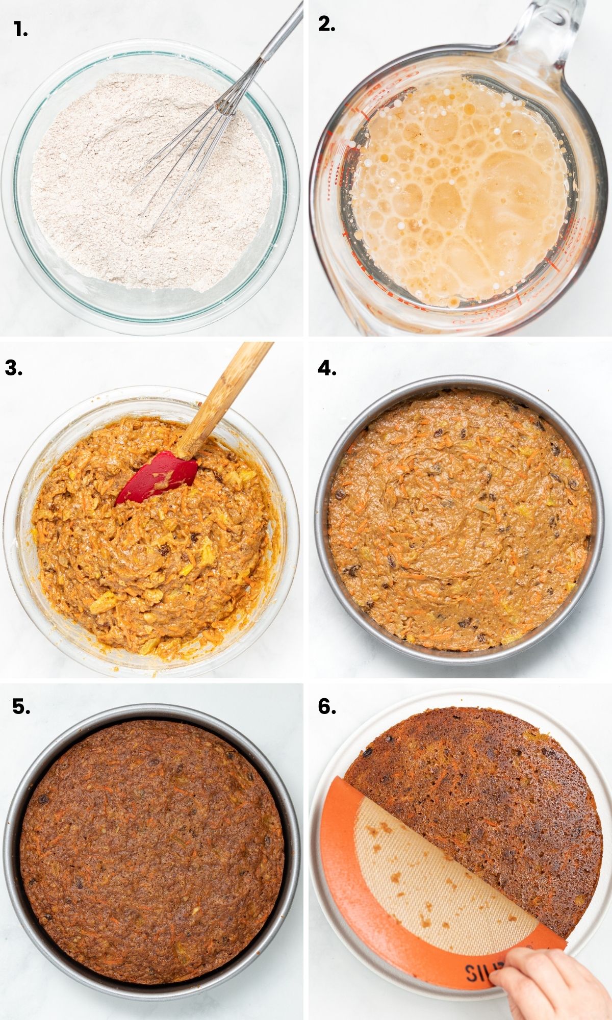 progress shots of making carrot cake