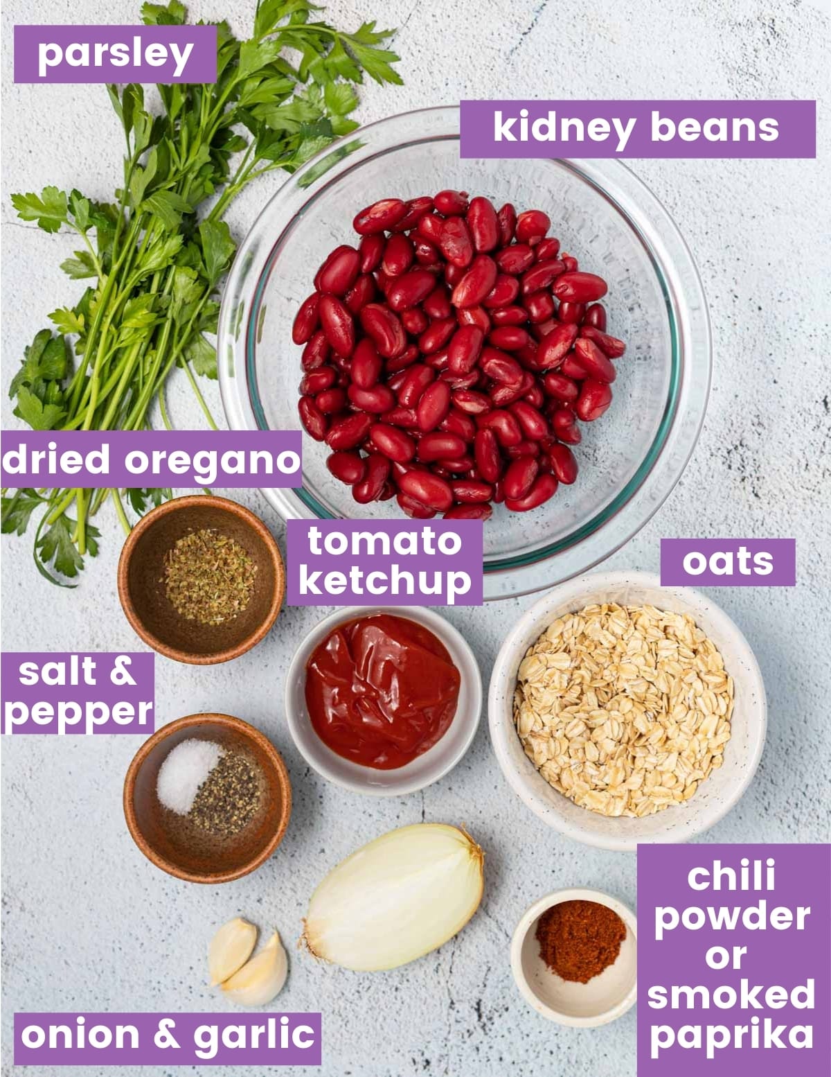 ingredients to make kidney bean burgers as per written list 