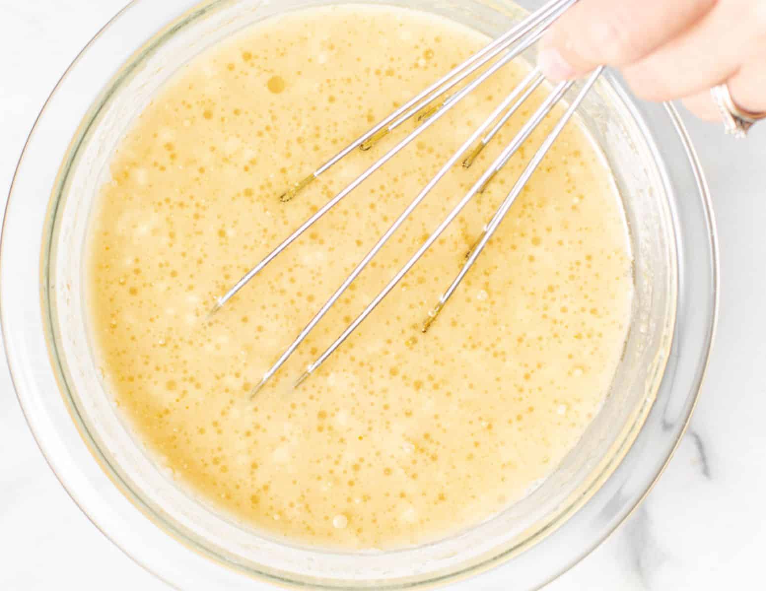 wet cake ingredients in a bowl