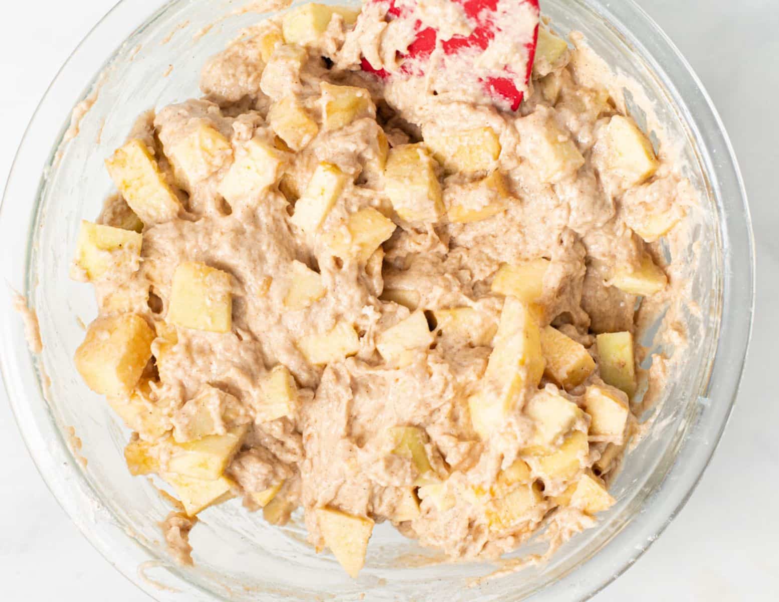 cake batter full of apple chunks