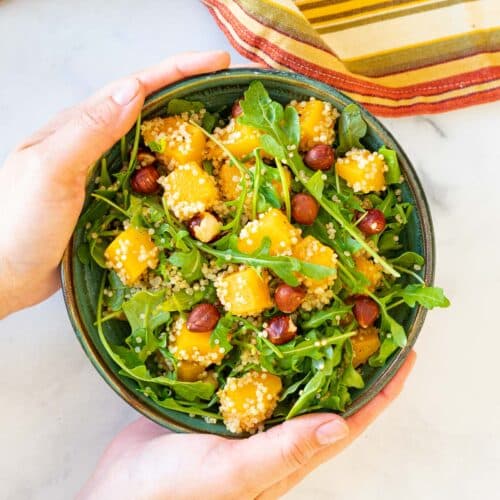 a bowl of quinoa butternut squash salad