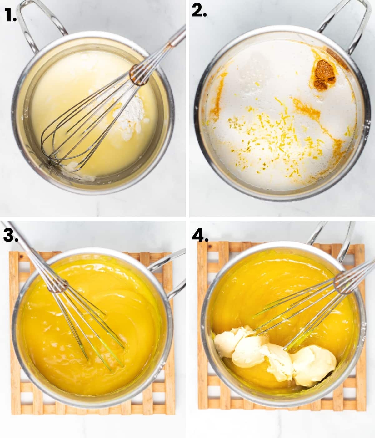 sstep by step photos of the making of vegan lemon curd as per the written instructions