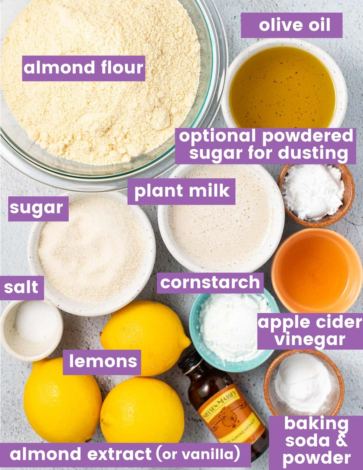 ingredients for vegan almond cake as per the written ingredient list