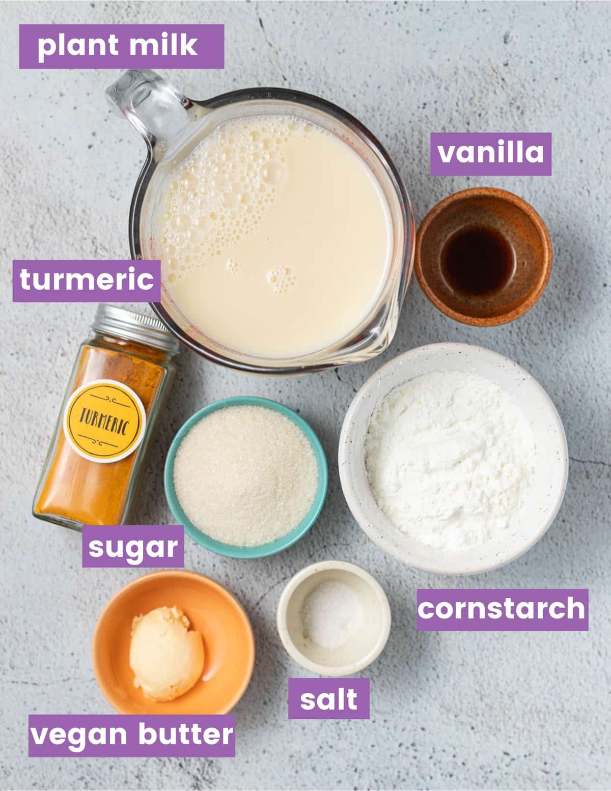 ingredients for making vegan custard as per the written ingredient list