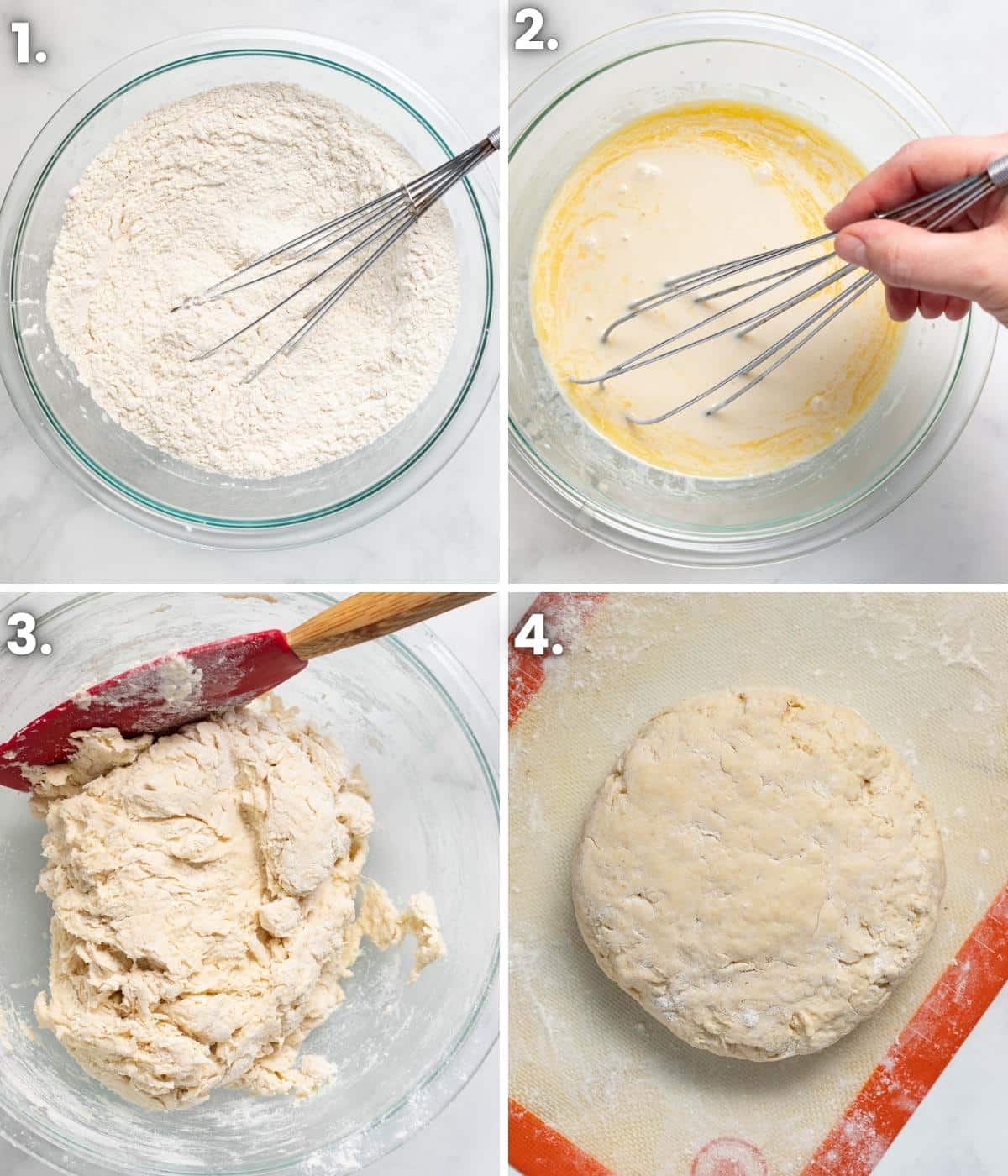 process shots of how to make vegan soda bread as per the written instructions