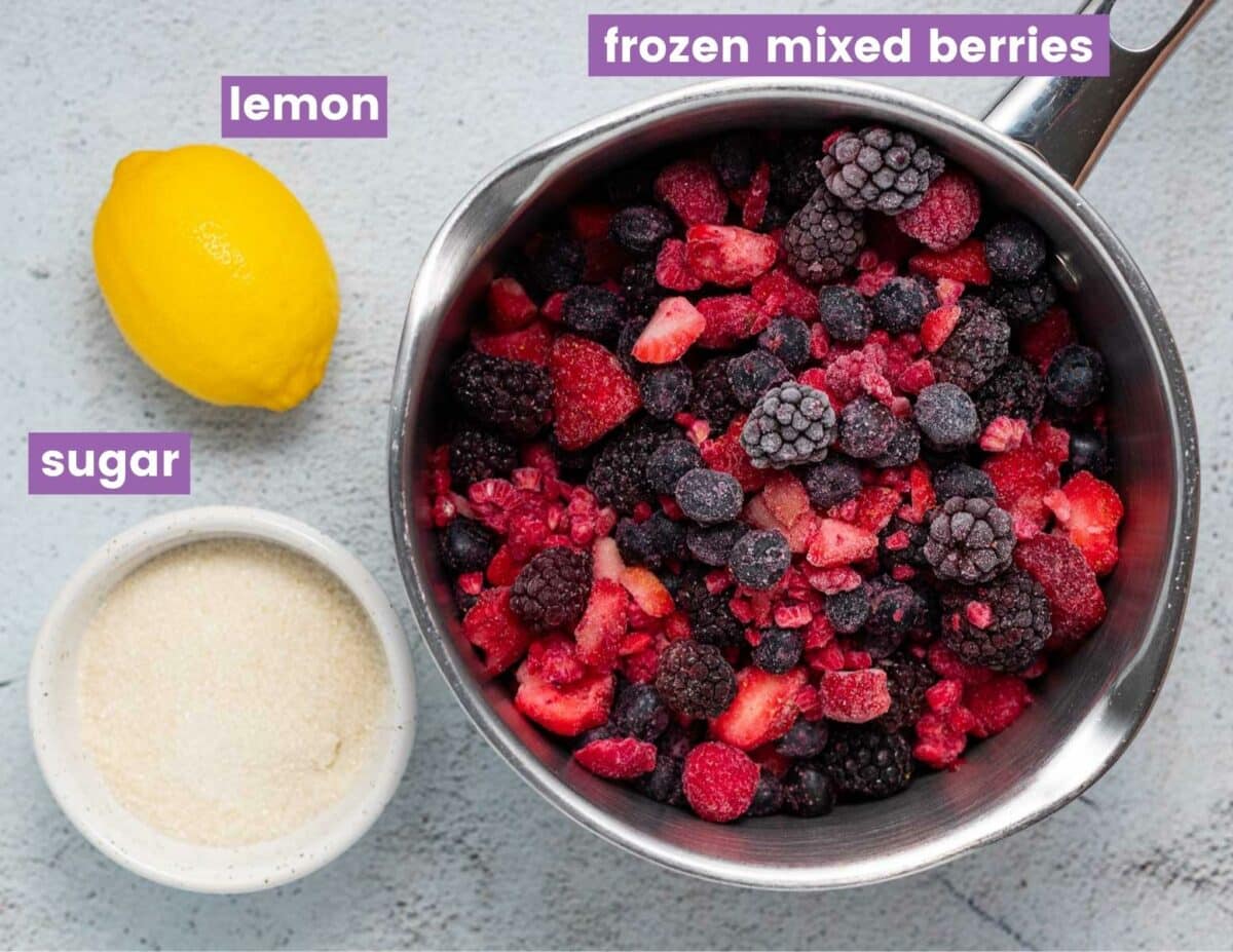 frozen berries, sugar and a lemon