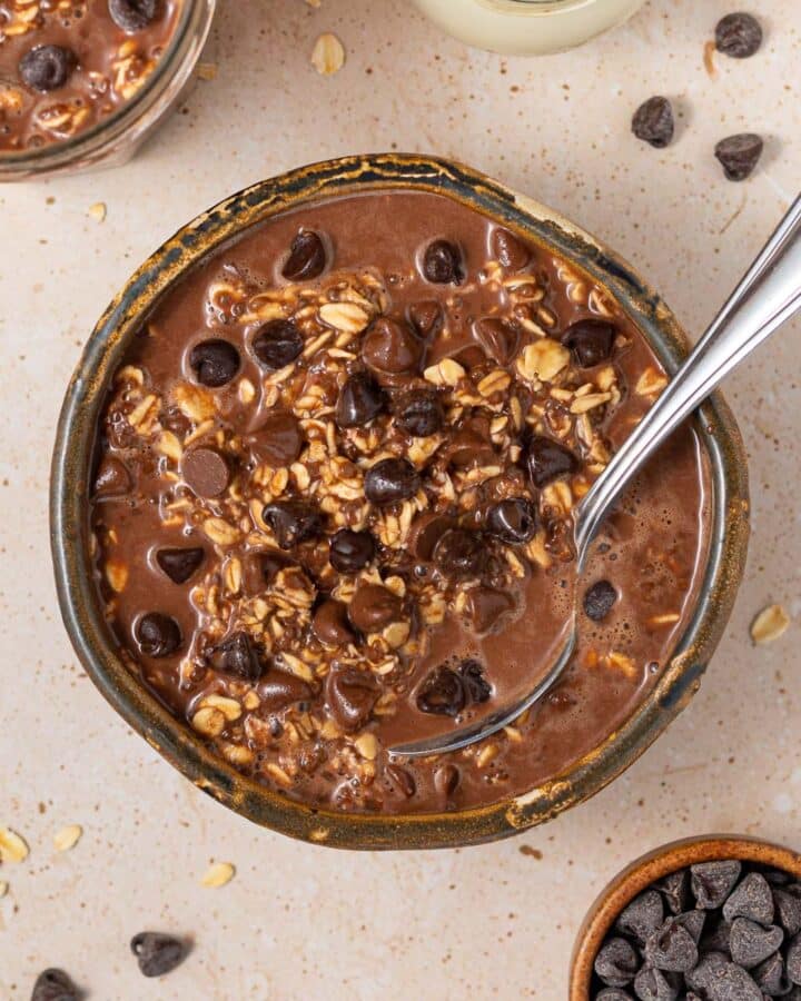 a bowl of chocolate overnight oats