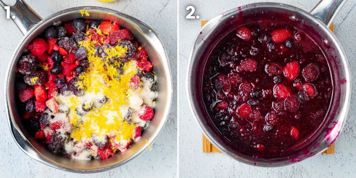 berry compote before and after cooking 