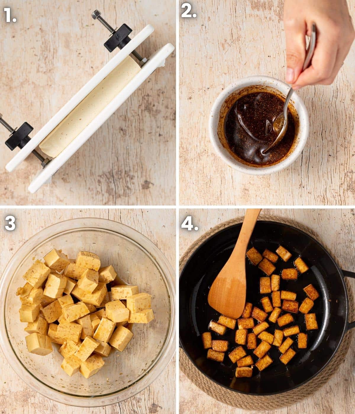 process shots of how to make the tofu