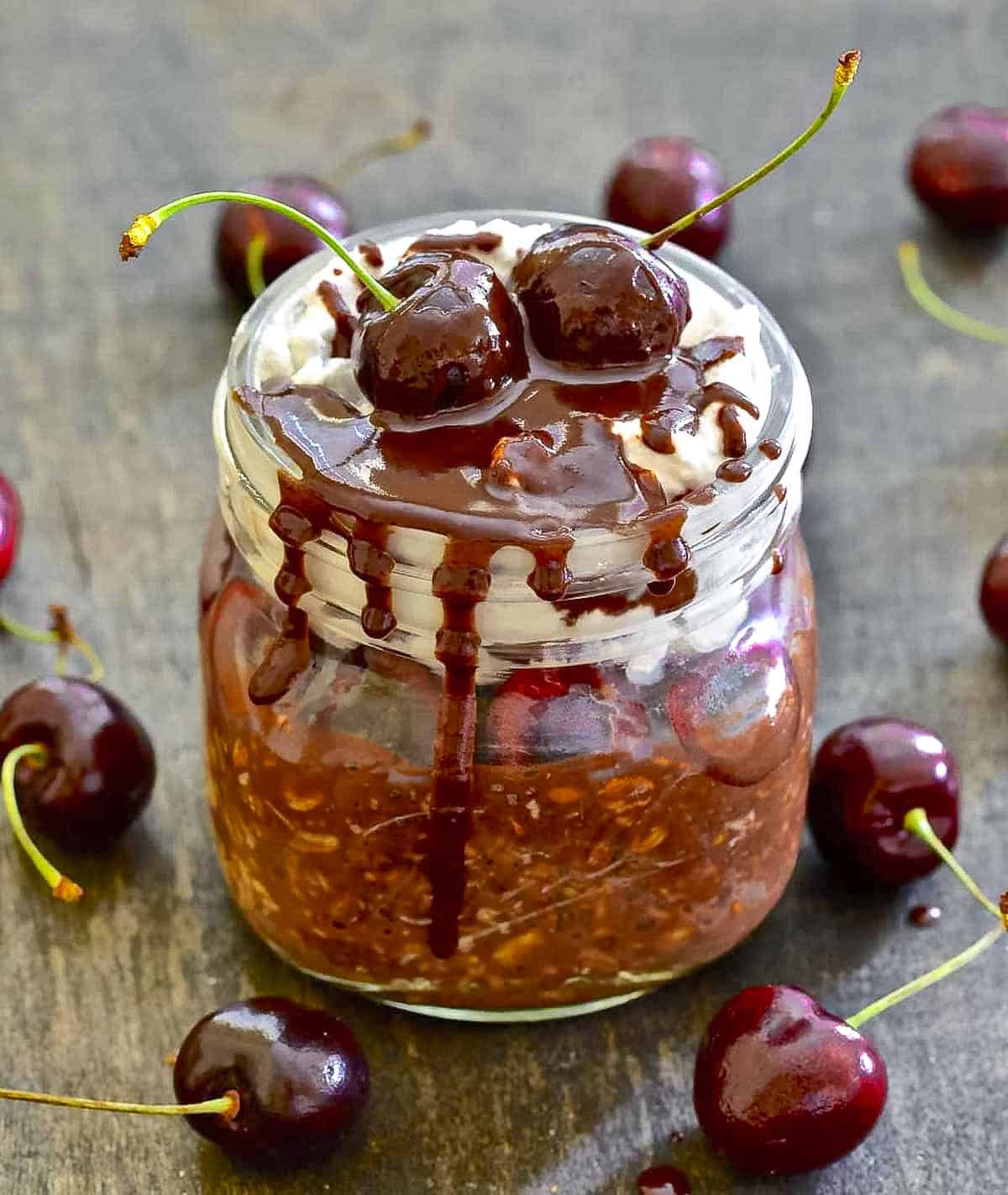 a jar of Black Forest Overnight Oats
