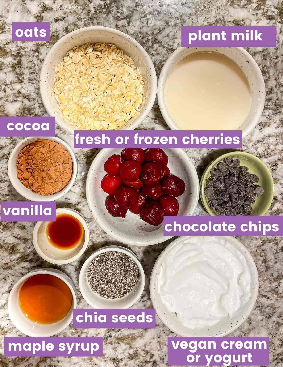 ingredients for black forest overnight oats as per the written list 