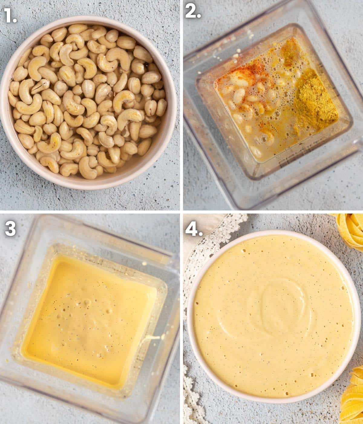how to make cashew cheese sauce in 4 steps as per the written instructions