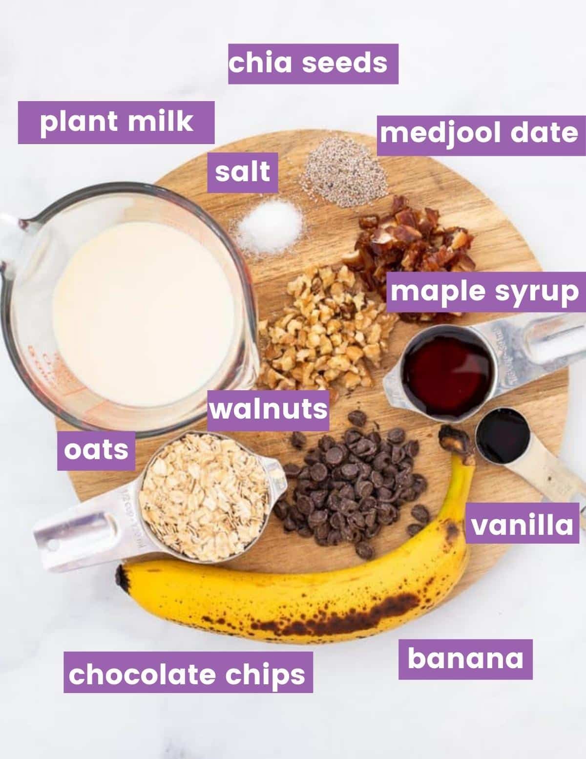 ingredients for Chunky Monkey Overnight Oats as per the written ingredient list 