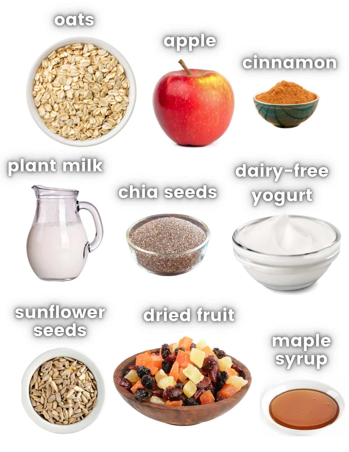 ingredients needed to make vegan bircher muesli