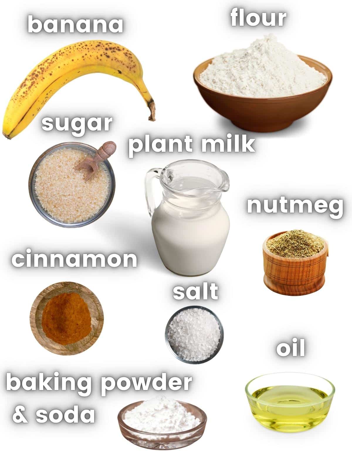 the ingredients needed to make vegan banana pancakes