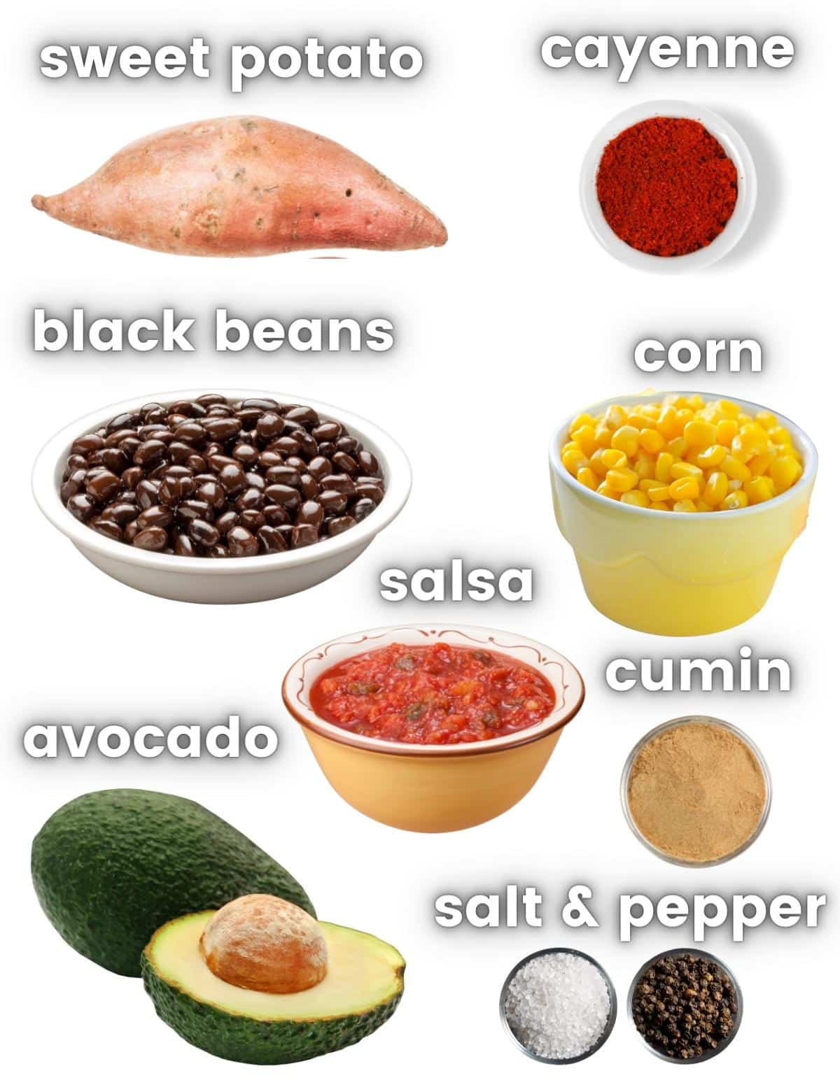 ingredients for vegan loaded sweet potato