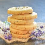 a stack of lemon lavender shortbread cookies