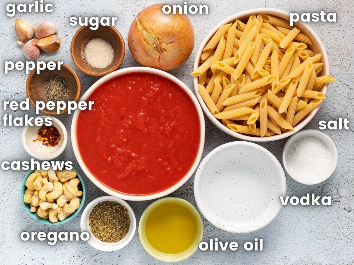 ingredients for vegan vodka pasta