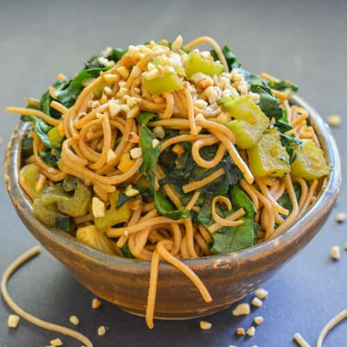 a bowl of swiss chard stir fry