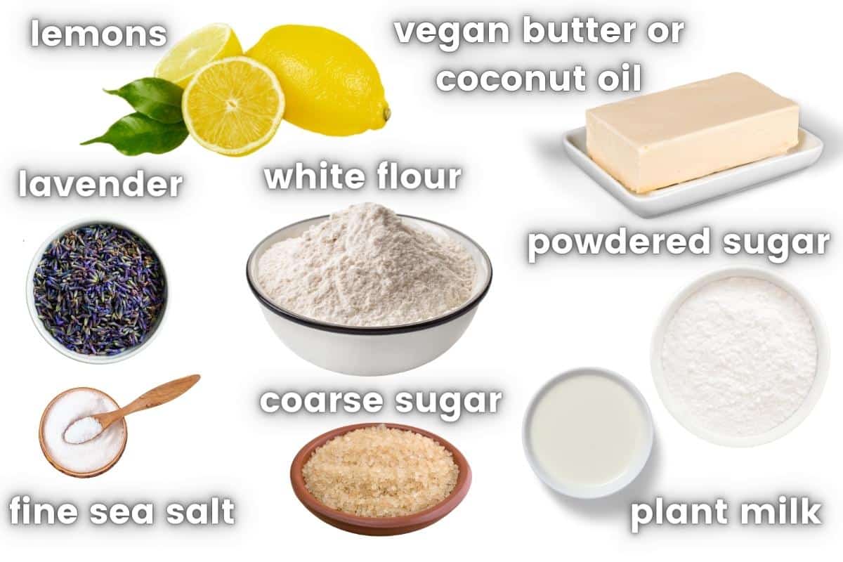 ingredients for lemon lavender shortbread