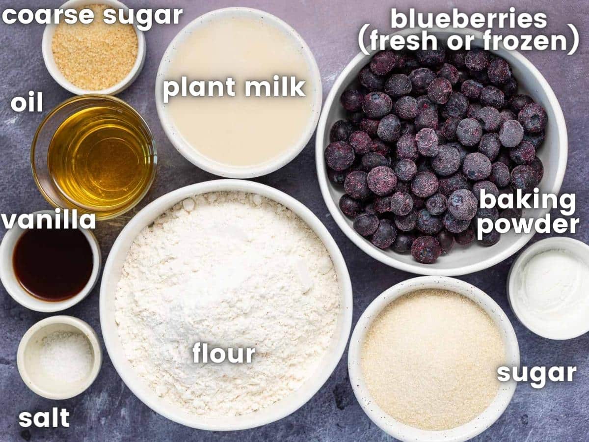 ingredients for making vegan blueberry cake 