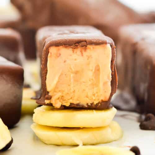 an inside shot of a banana peanut butter ice cream bar