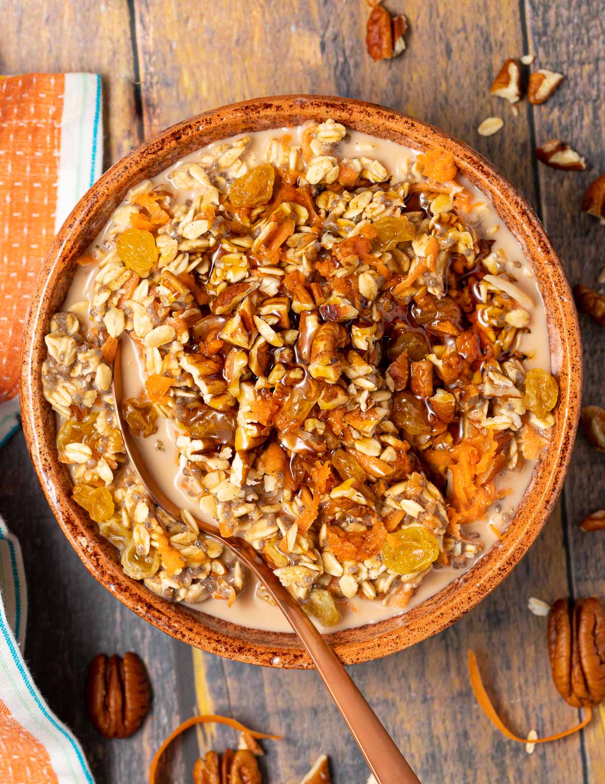 a bowl of carrot cake overnight oats