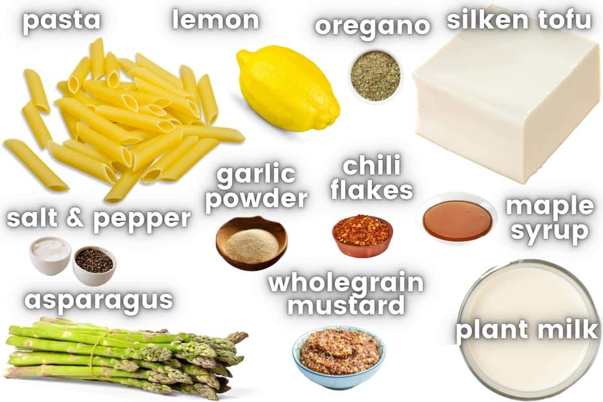 ingredients needed to make vegan asparagus pasta