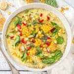 a bowl of vegan corn chowder