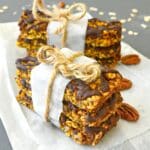 pumpkin granola bars tied in a stack with string