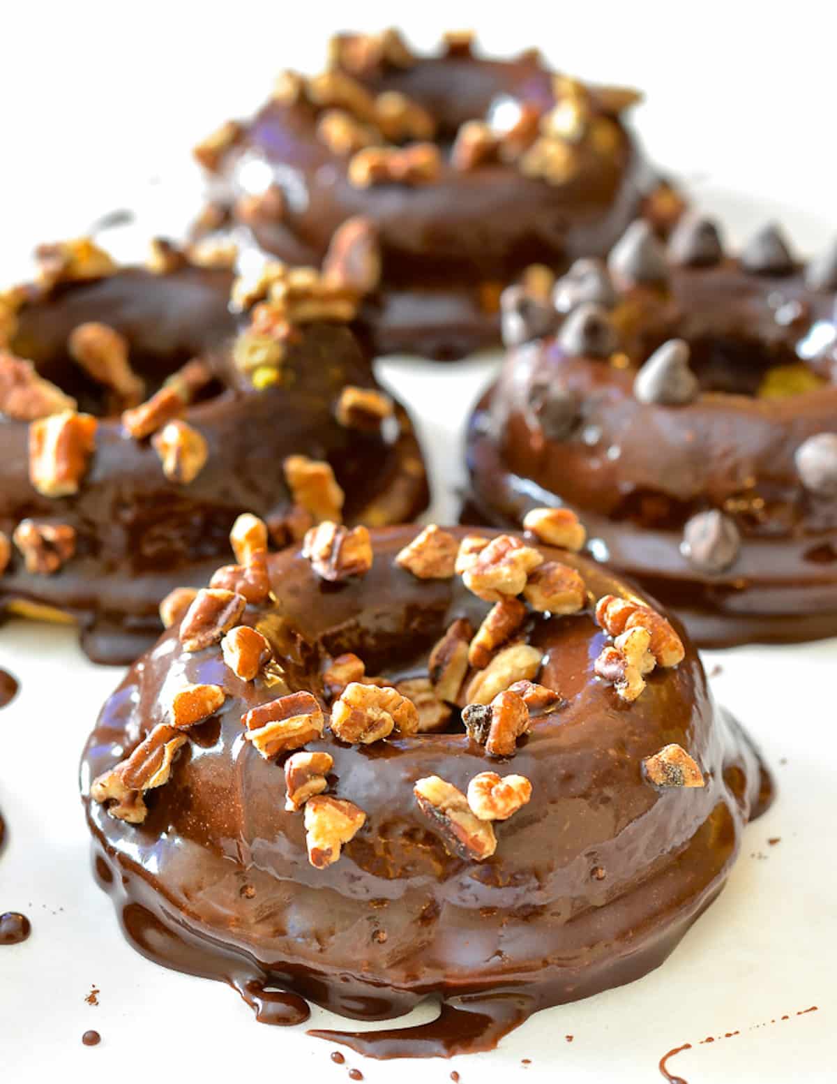 chocolate pumpkin donuts with pecans