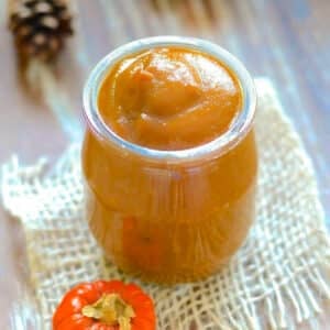 a jar of vegan pumpkin caramel sauce