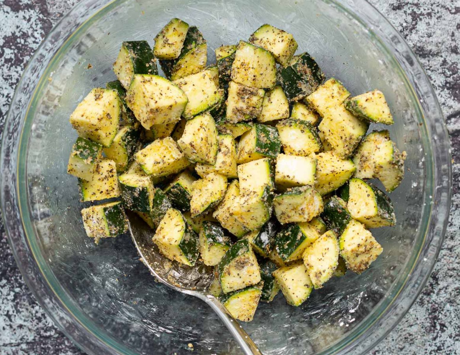 diced zucchini tossed in cornstarch and seasonings