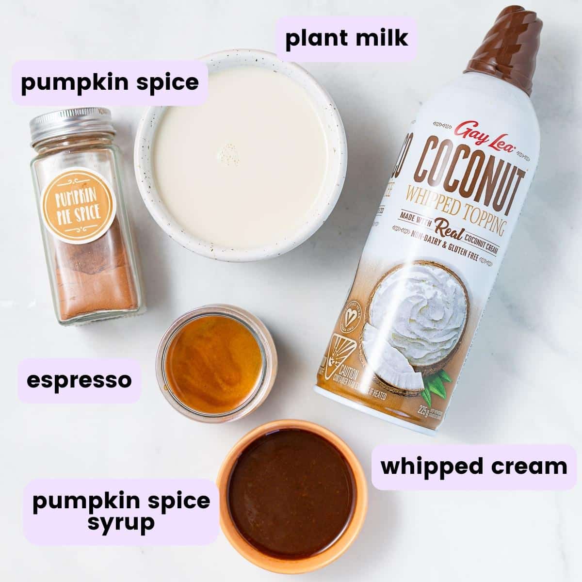 ingredients needed to make a vegan pumpkin spice latte