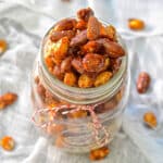 a jar of vegan candied nuts
