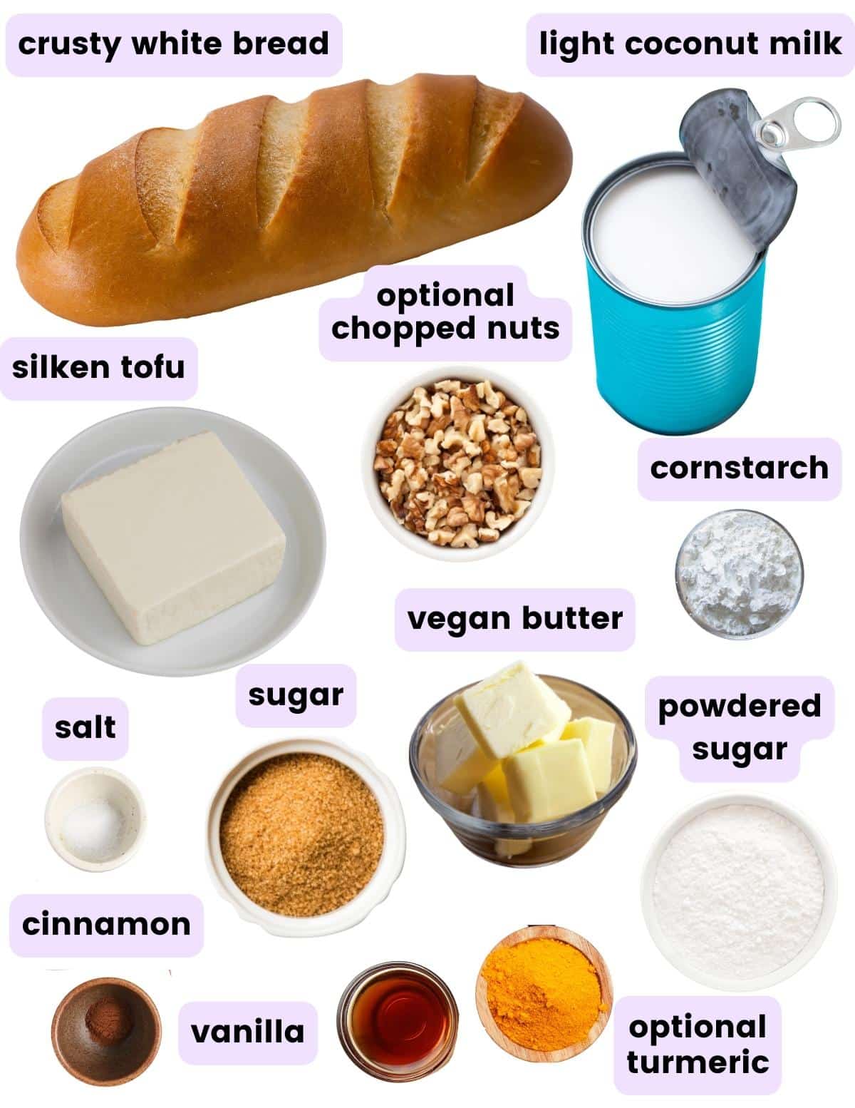 ingredients needed to make vegan French toast casserole