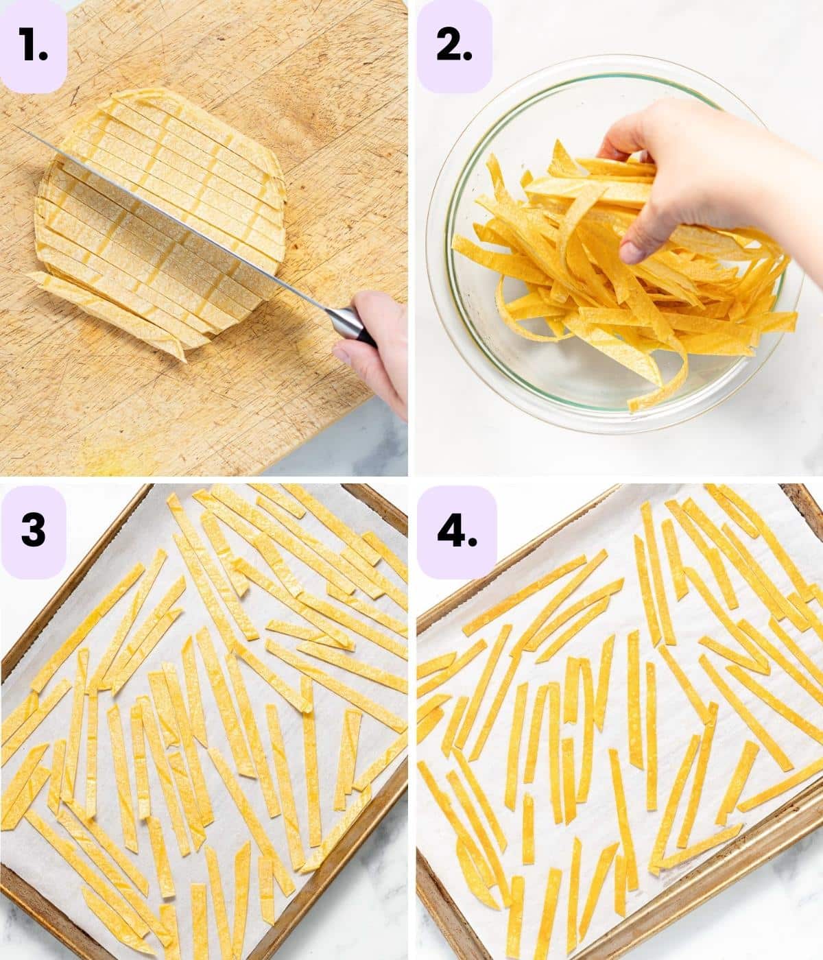 how to make crispy tortilla strips as per the written instructions 