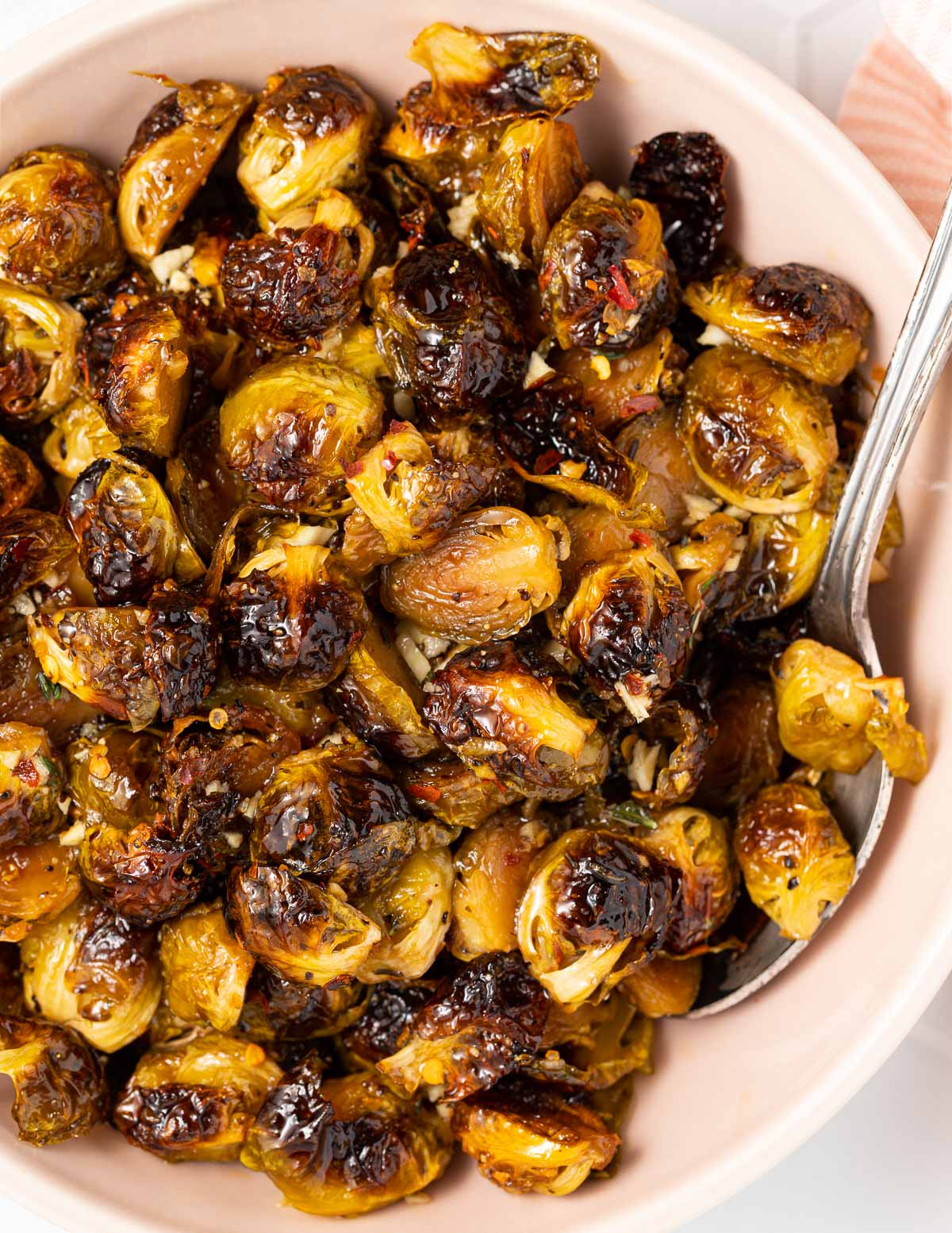 a bowl of caramelized Brussels sprouts