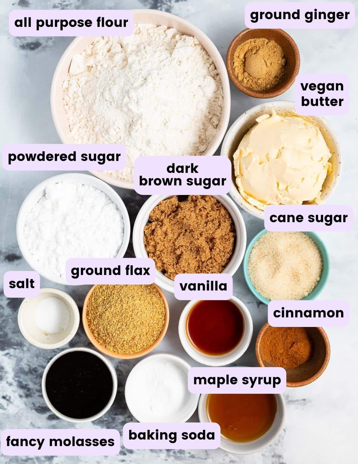 ingredients needed to make vegan ginger cookies (as per the written ingredient list)