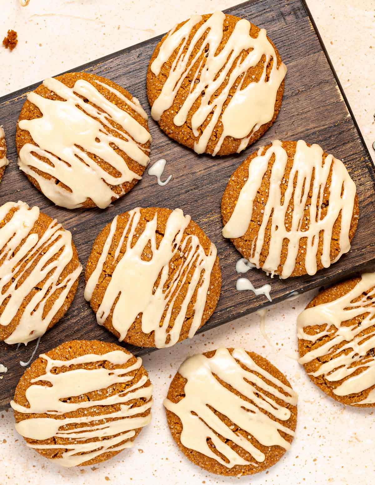 vegan ginger cookies on a wooden board