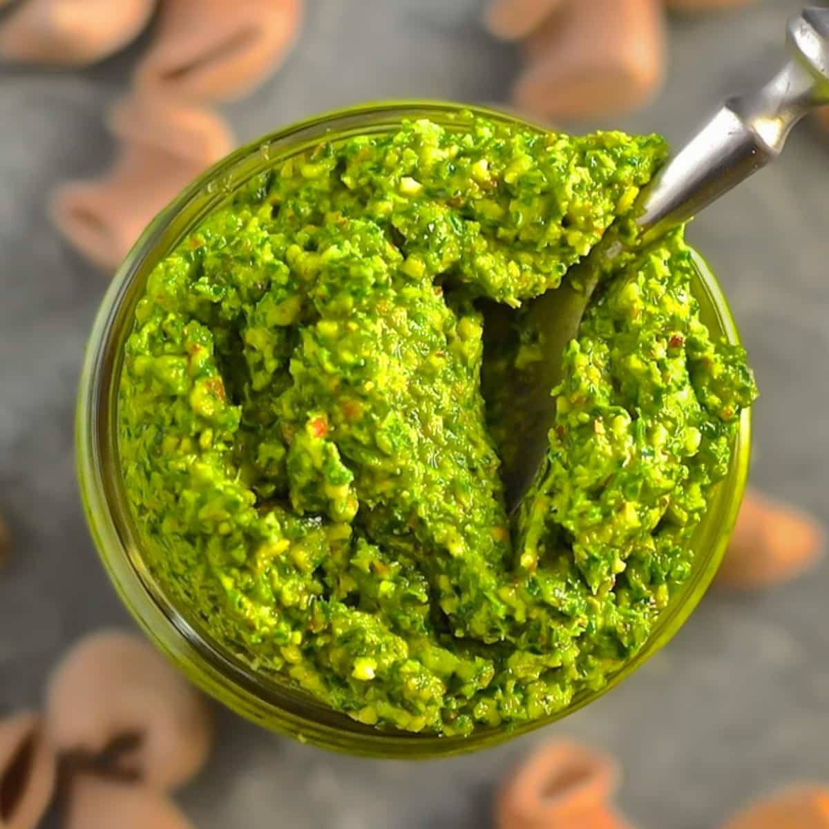 a jar of vegan kale pesto