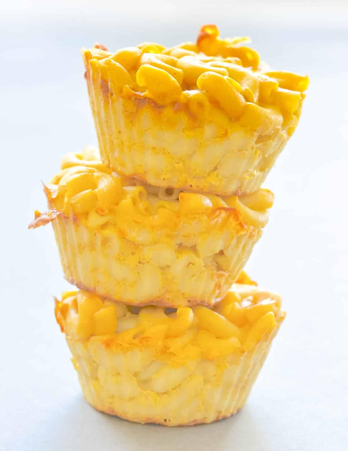 a stack of vegan mac & cheese bites