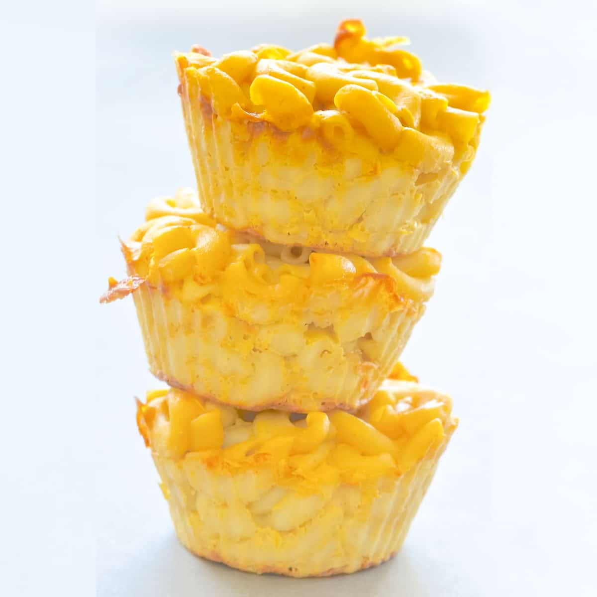 a stack of vegan mac & cheese bites