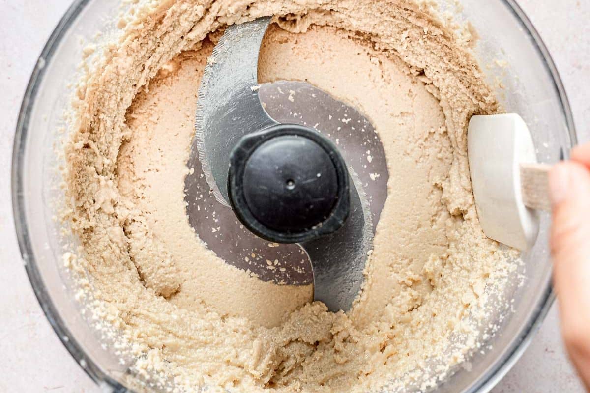 thick, grainy tahini in a food processor