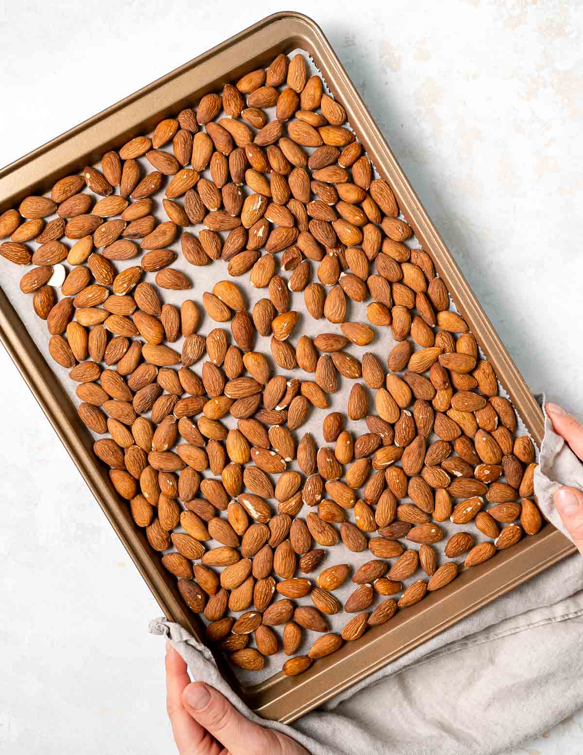 almonds on a baking tray 