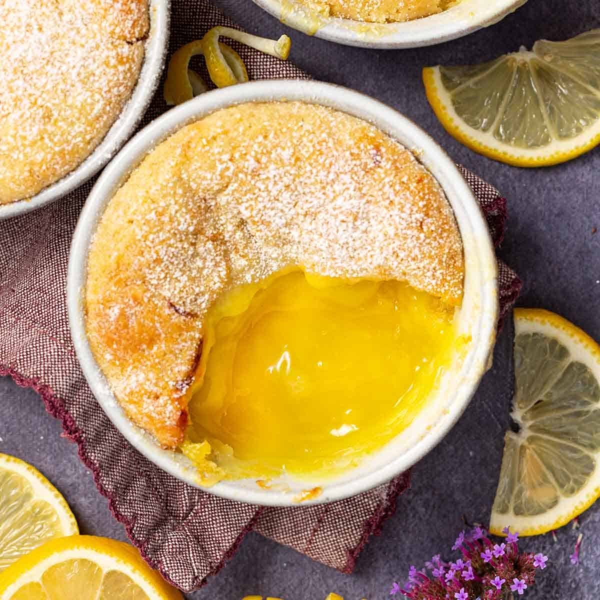 Lemon Self-Saucing Puddings - A Vegan