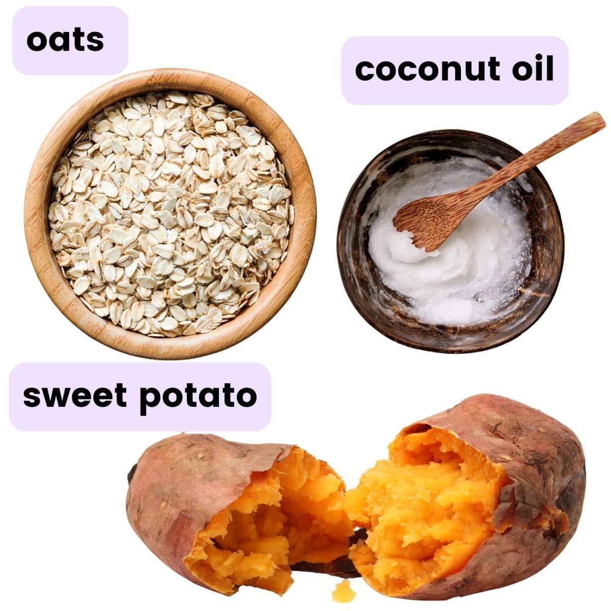 oats, coconut oil and sweet potato